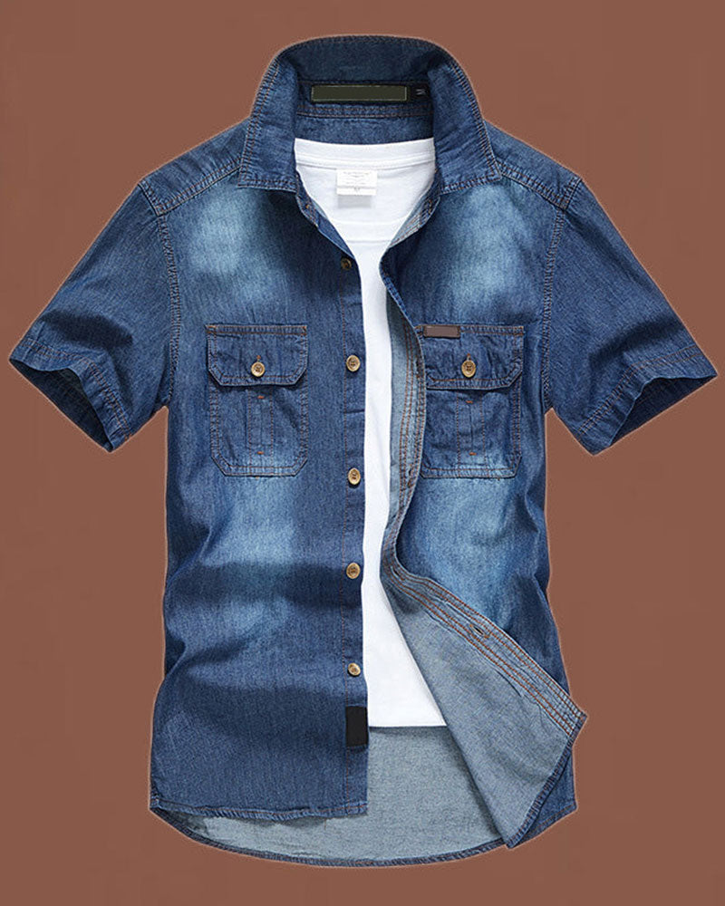 Herren-Denimhemd mit kurzen Ärmeln