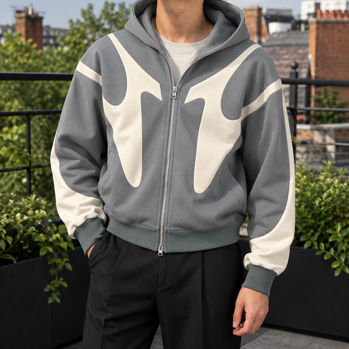 Contrast Panel Full Zip Hoodie