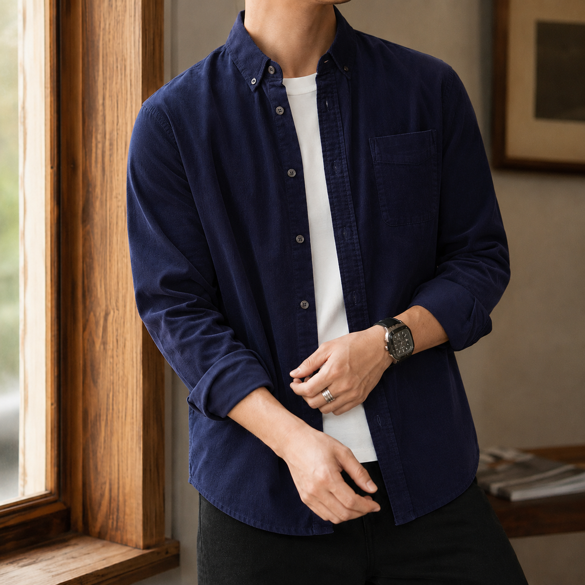 Texturerad vävd overshirt med avslappnad passform
