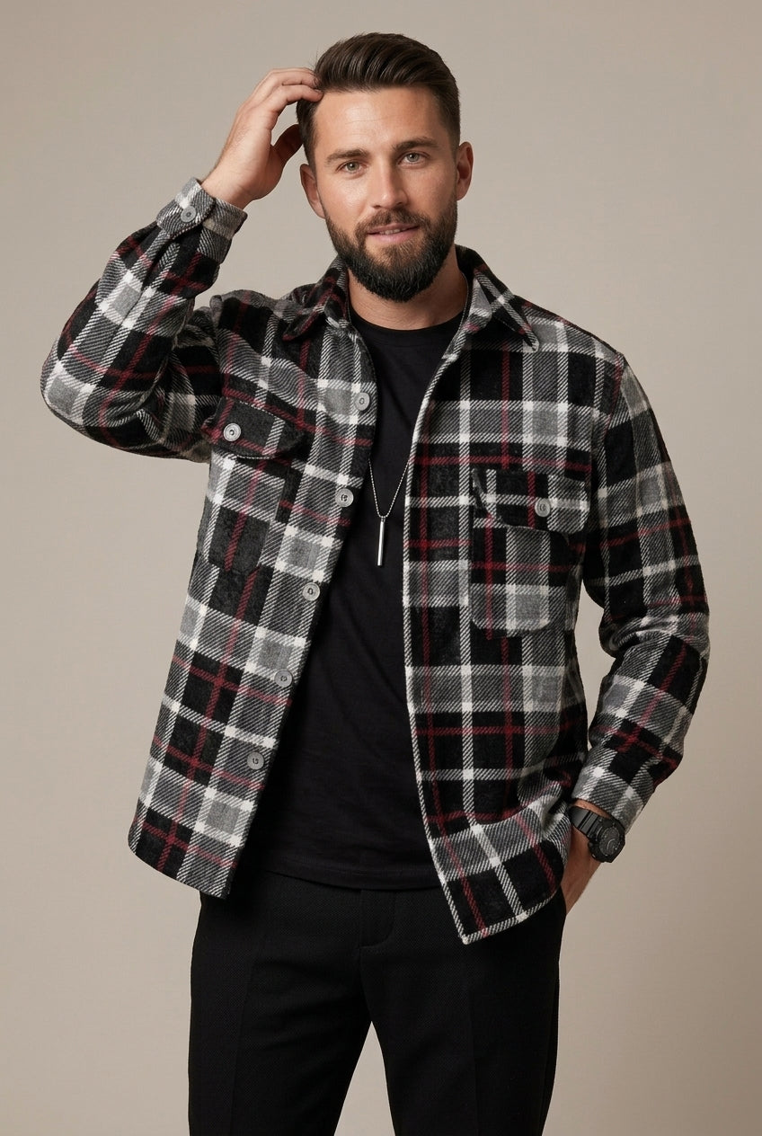 Ανδρικό καρό overshirt σε άνετη γραμμή