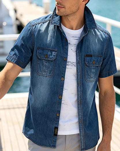 Herren-Denimhemd mit kurzen Ärmeln
