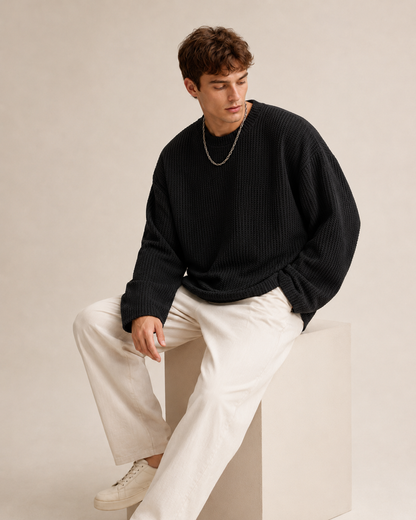 Waffle Texture Relaxed Fit Pullover