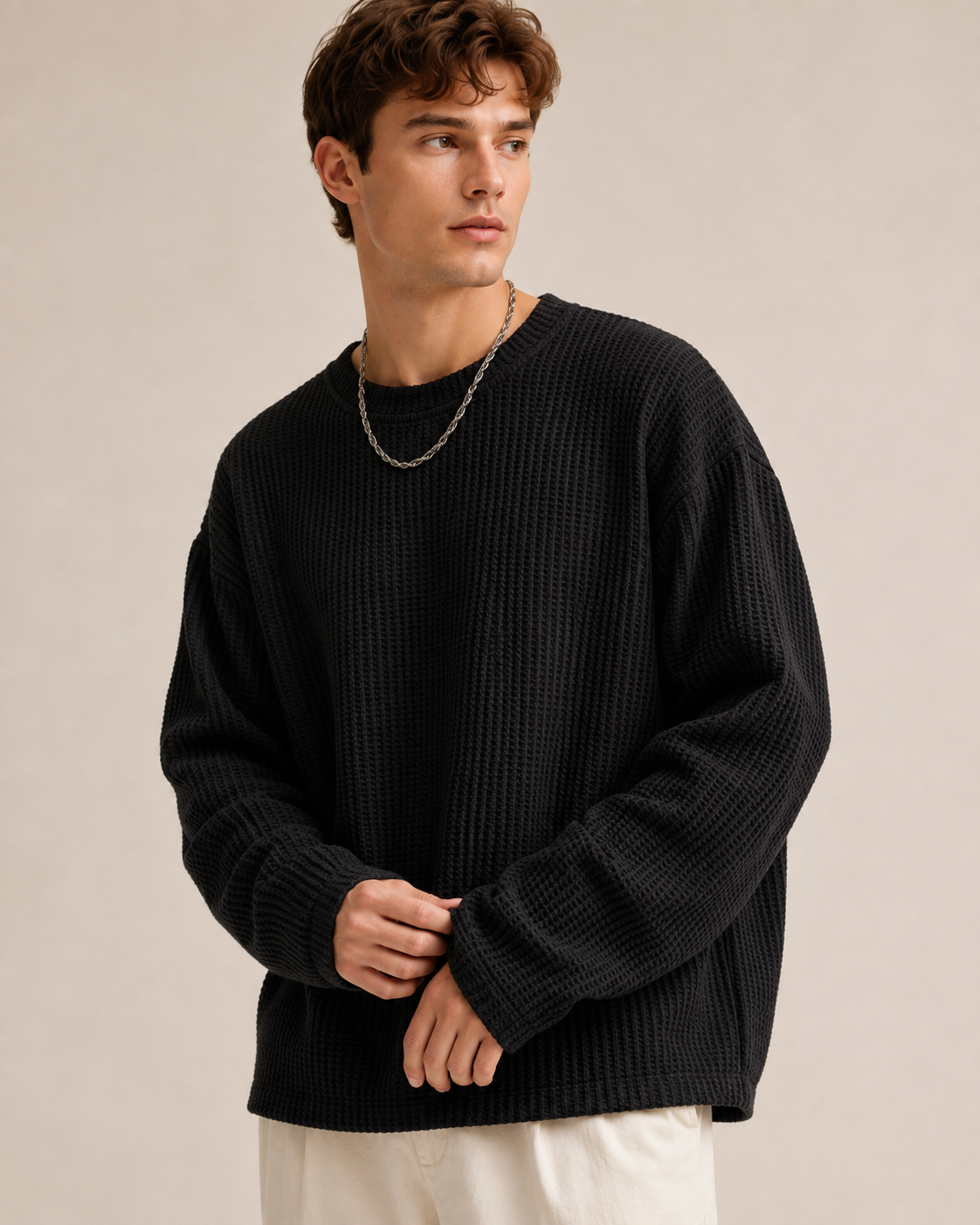 Waffle Texture Relaxed Fit Pullover