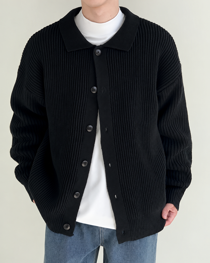 Cardigan côtelé à col et boutonnage sur le devant