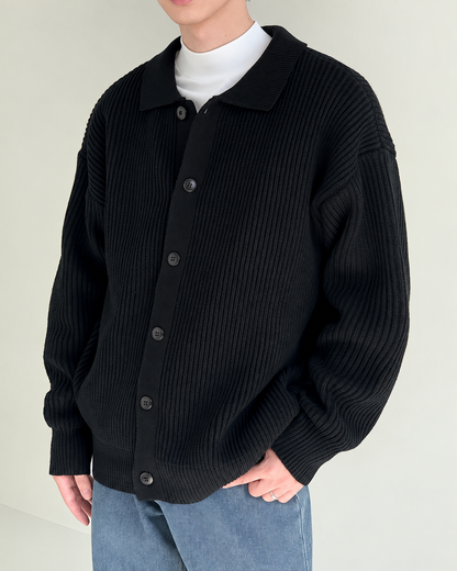 Cardigan côtelé à col et boutonnage sur le devant
