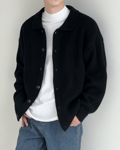 Cardigan côtelé à col et boutonnage sur le devant