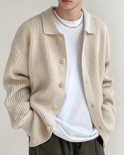 Cardigan côtelé à col et boutonnage sur le devant