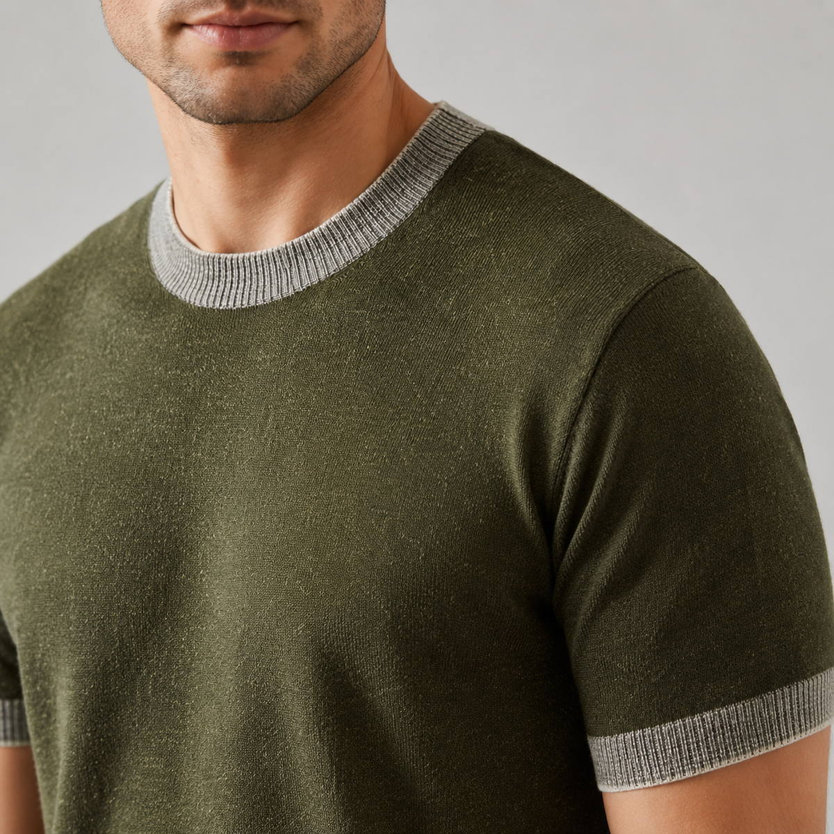 Cotton Contrast Knit Tee
