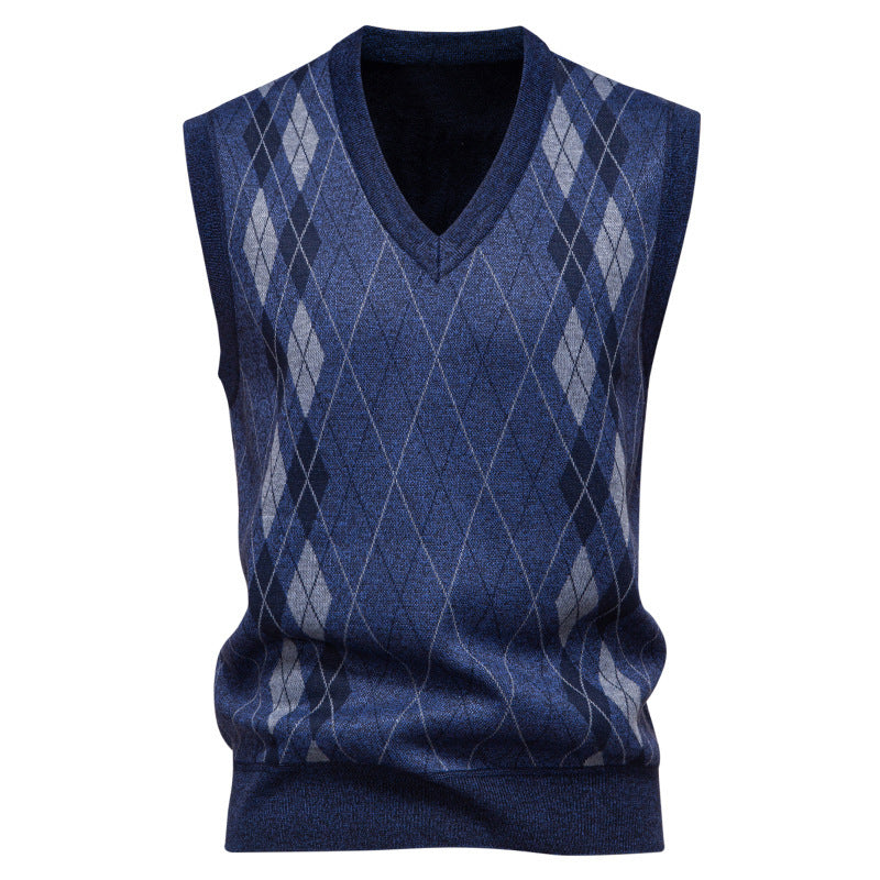 Vestă tricotată pentru bărbați, din amestec de bumbac, cu model argyle