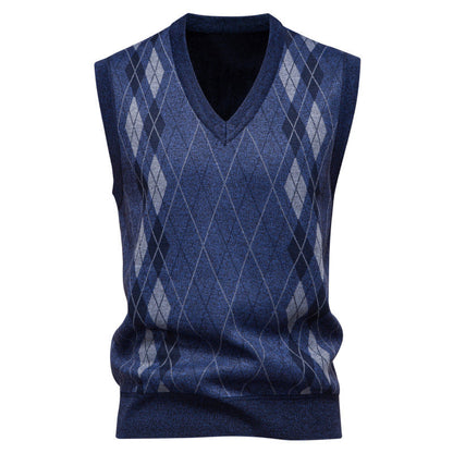 Vestă tricotată pentru bărbați, din amestec de bumbac, cu model argyle