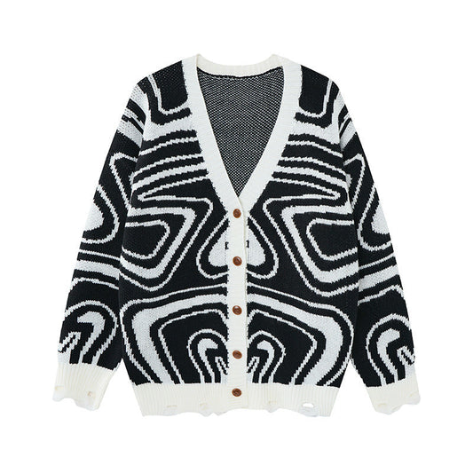 Unisex Abstract Swirl Oversized Knit Cardigan