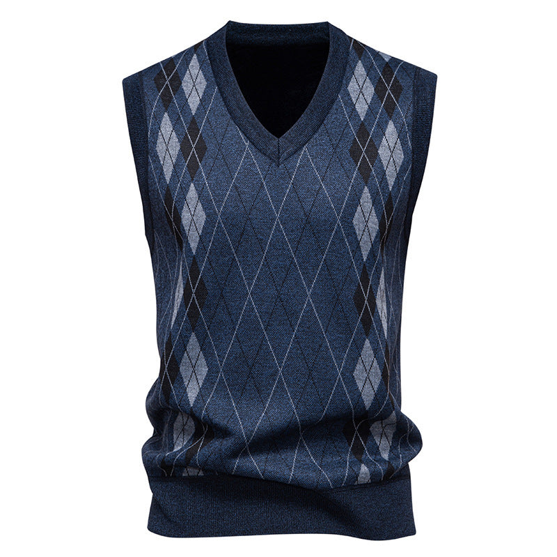 Vestă tricotată pentru bărbați, din amestec de bumbac, cu model argyle