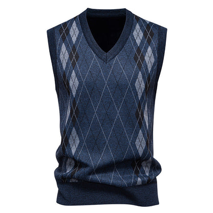Vestă tricotată pentru bărbați, din amestec de bumbac, cu model argyle