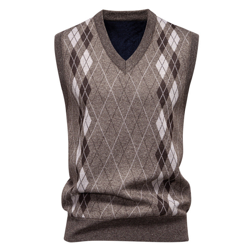 Vestă tricotată pentru bărbați, din amestec de bumbac, cu model argyle