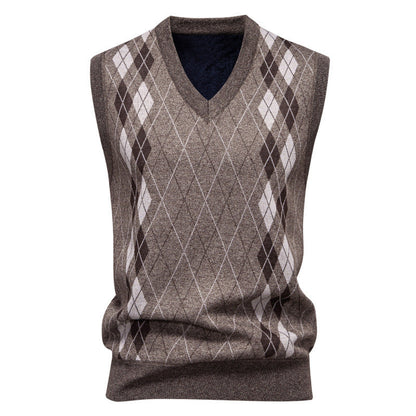 Vestă tricotată pentru bărbați, din amestec de bumbac, cu model argyle