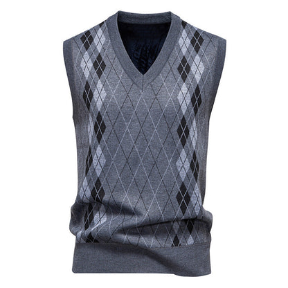 Vestă tricotată pentru bărbați, din amestec de bumbac, cu model argyle