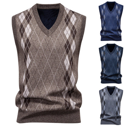 Vestă tricotată pentru bărbați, din amestec de bumbac, cu model argyle