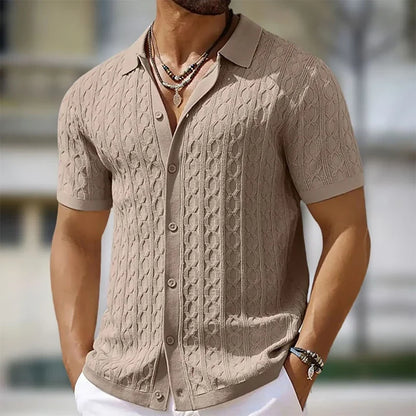 Max Bell gebreid poloshirt met korte mouwen