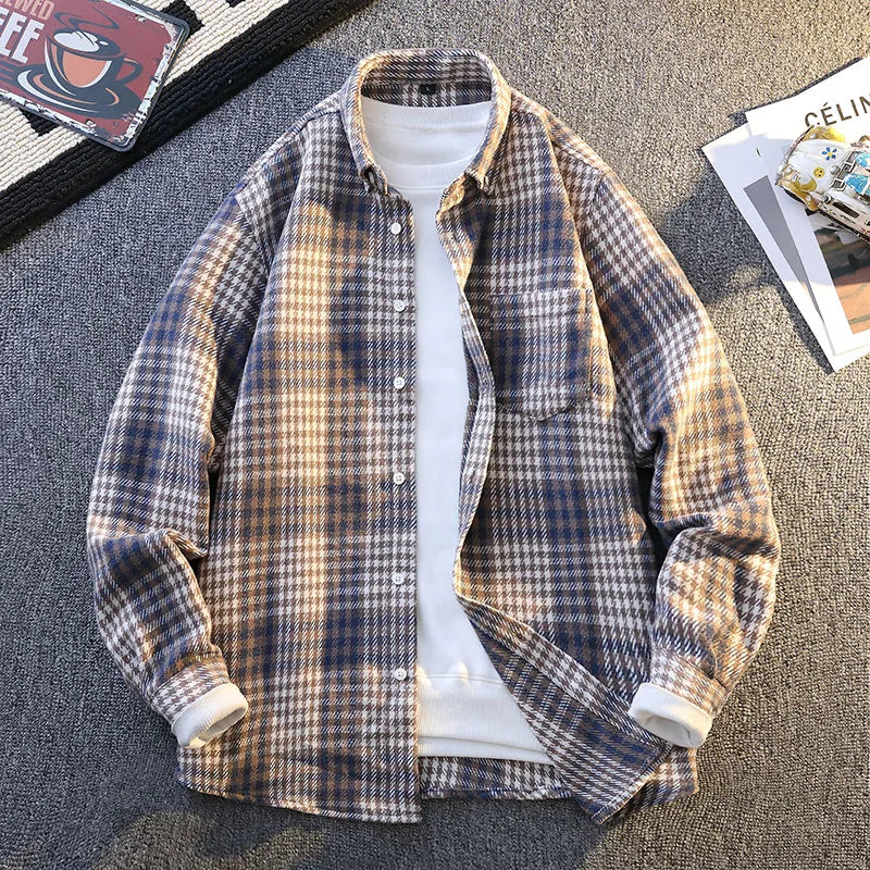 Vinthentic Mens Vintage Plaid Shirts Long Sleeve Shirt