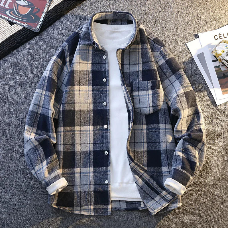 Vinthentic Mens Vintage Plaid Shirts Long Sleeve Shirt