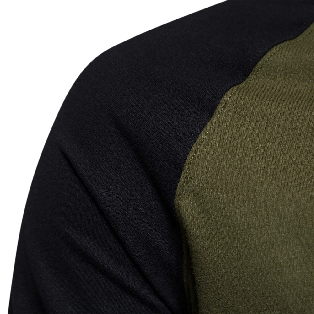 Gio Rota Men’s Long Sleeve Patchwork T-Shirt – Cotton O-Neck Casual Tee