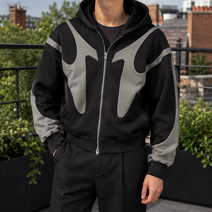 Contrast Panel Full Zip Hoodie