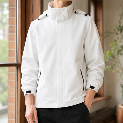 Hooded Woven Jacket With High Collar