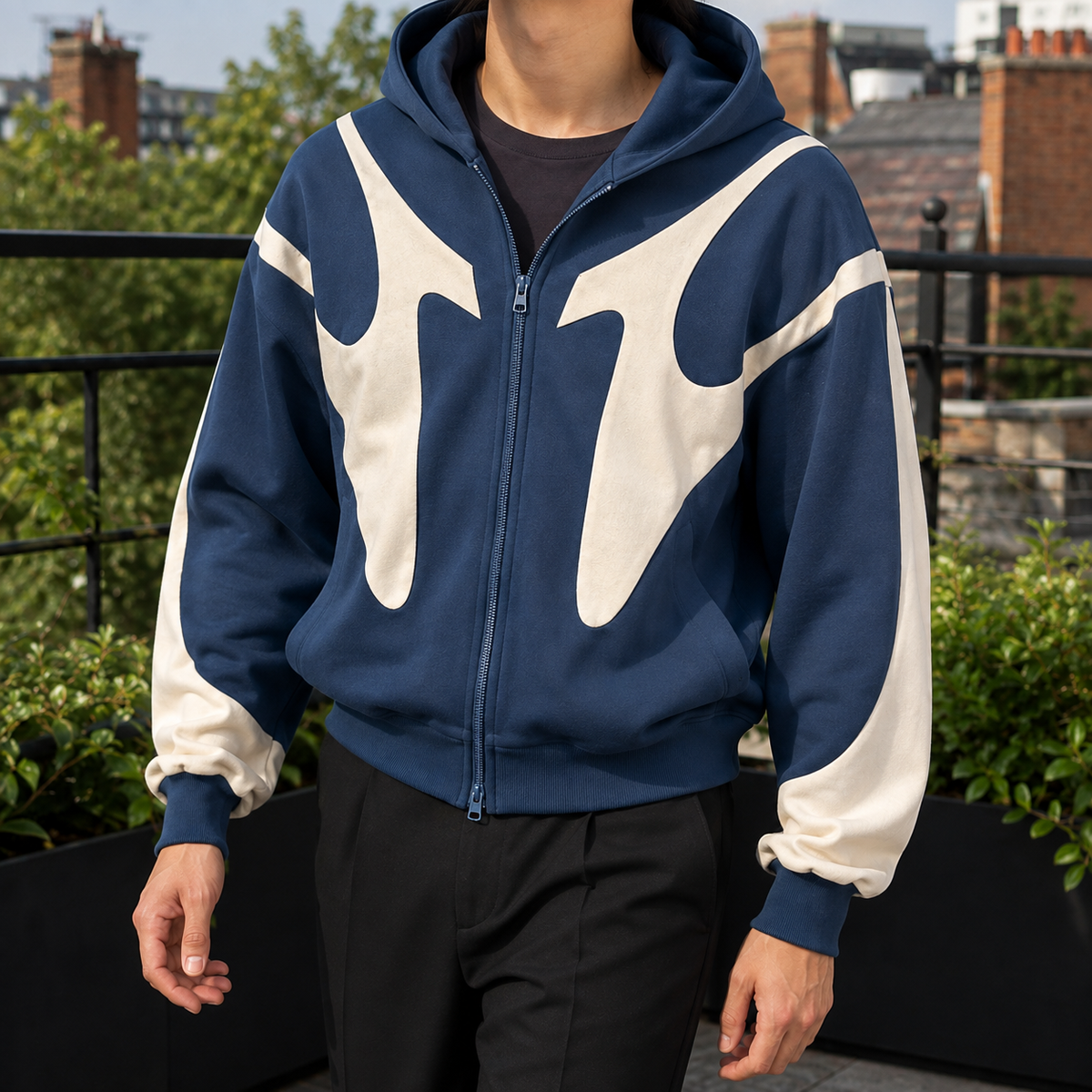 Contrast Panel Full Zip Hoodie