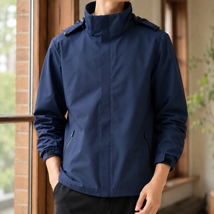 Hooded Woven Jacket With High Collar